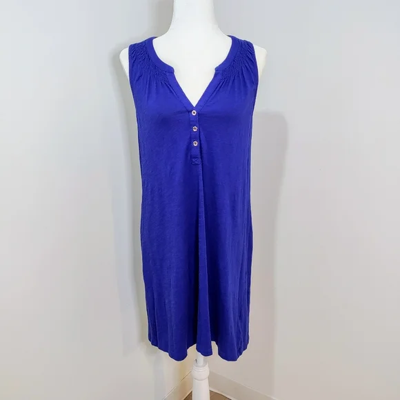 Lilly Pulitzer Esse Royal Blue Sleeveless Midi Shift Dress w/ Button Detail in M - Picture 2 of 10